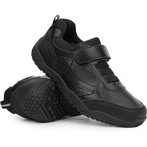 Festooning Boys Size 3 Black Faux Leather Hook Loop Sneaker Athletic Shoes